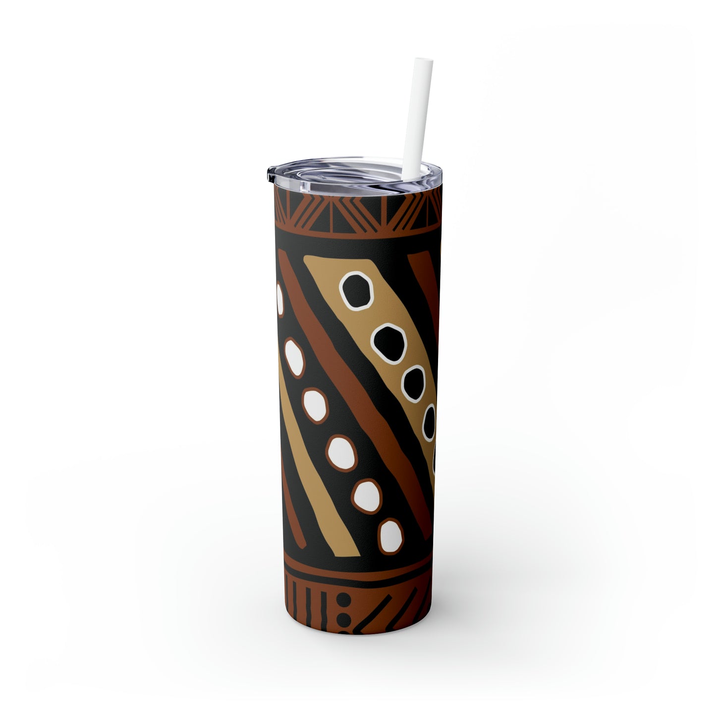 20 oz Brown & Tan Mud Cloth Print Skinny Tumbler with Straw