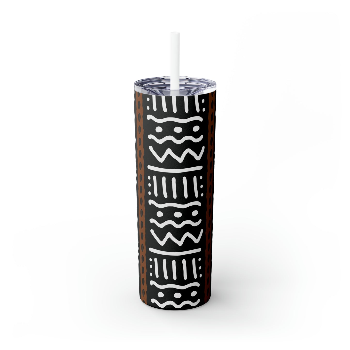 20 oz Black & White Mud Cloth Print Skinny Tumbler with Straw