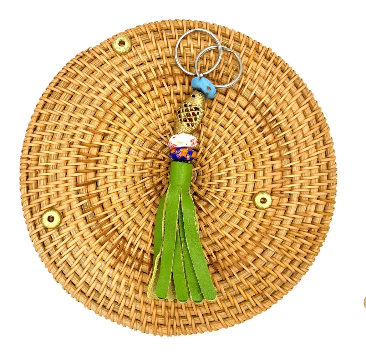 Jirapa Recycled Beads Brass Leather Keychain