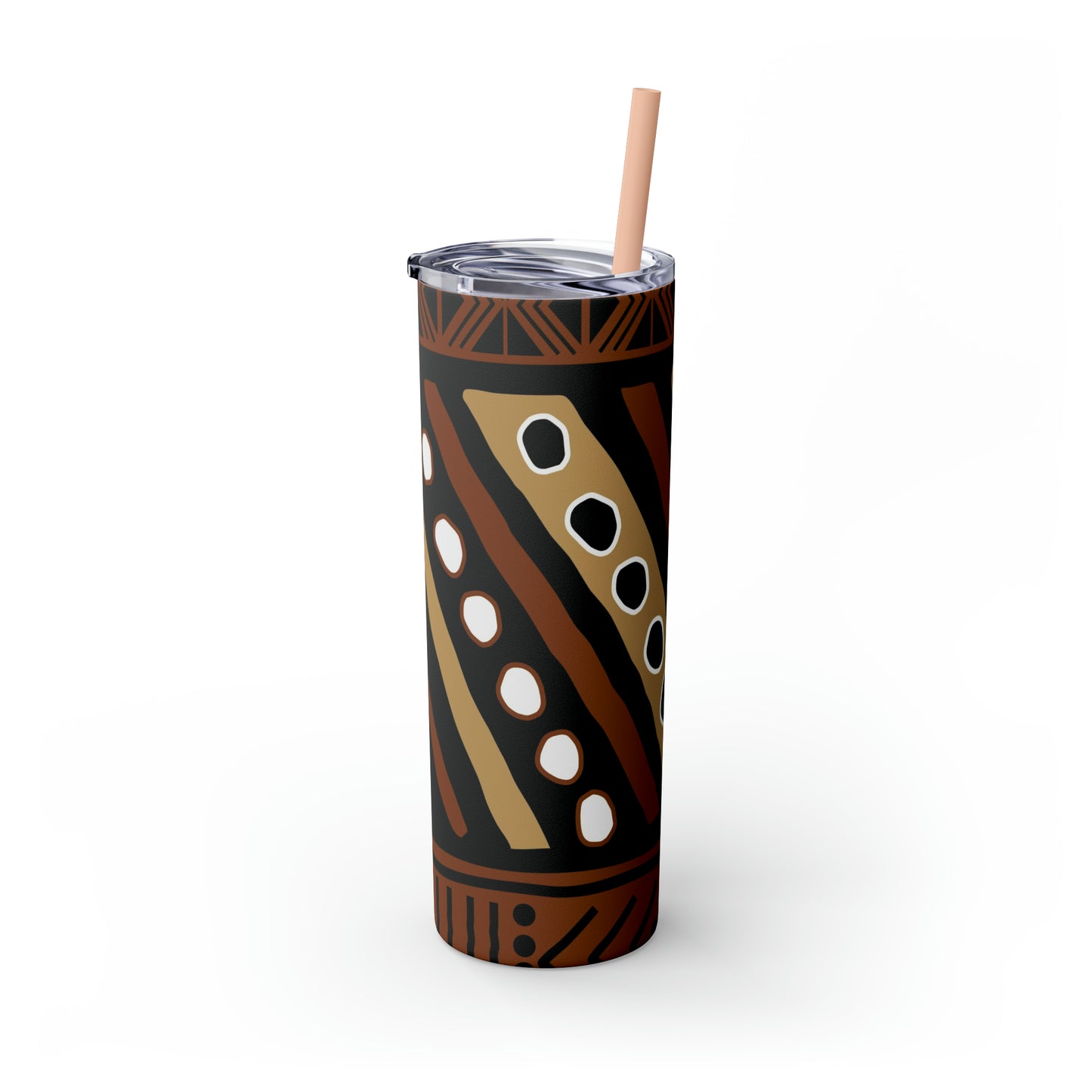 20 oz Brown & Tan Mud Cloth Print Skinny Tumbler with Straw