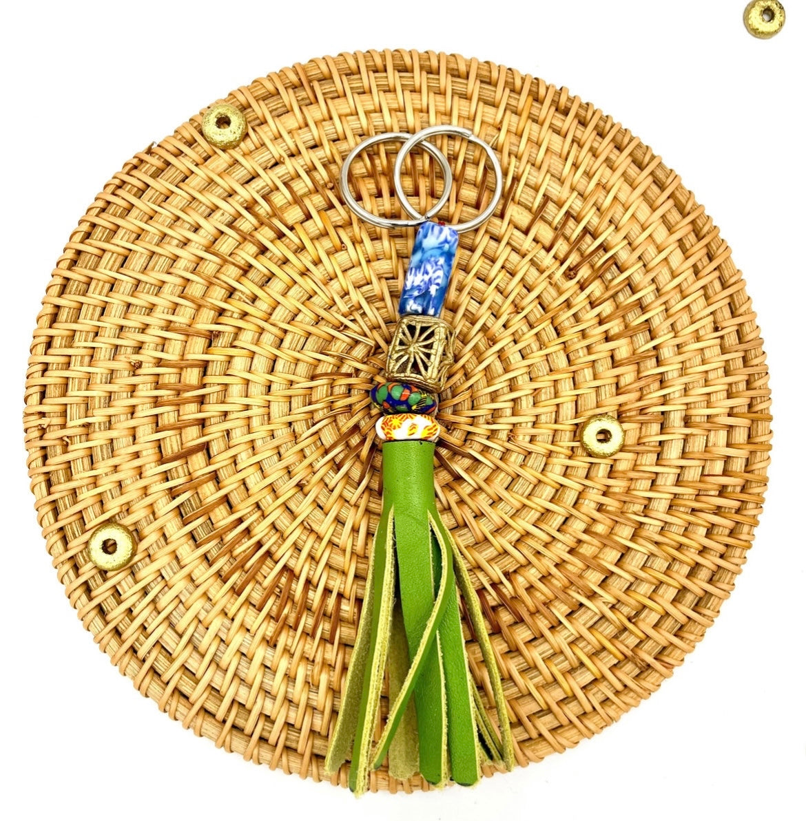 Jirapa Recycled Beads Brass Leather Keychain