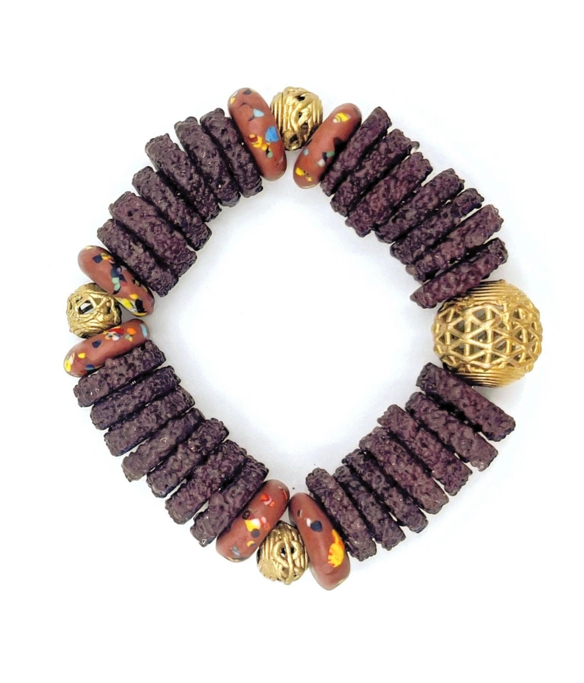 Asase Recycled Glass Beads Brass Bracelet