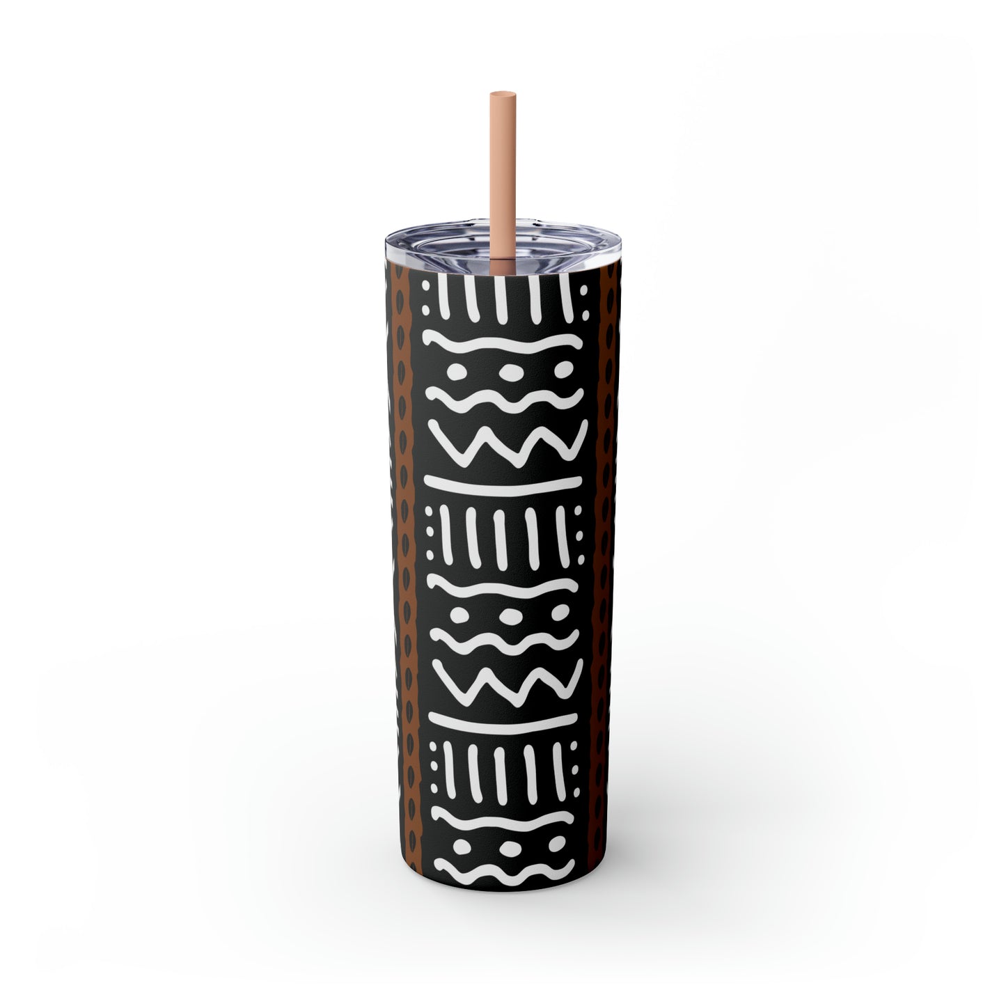 20 oz Black & White Mud Cloth Print Skinny Tumbler with Straw