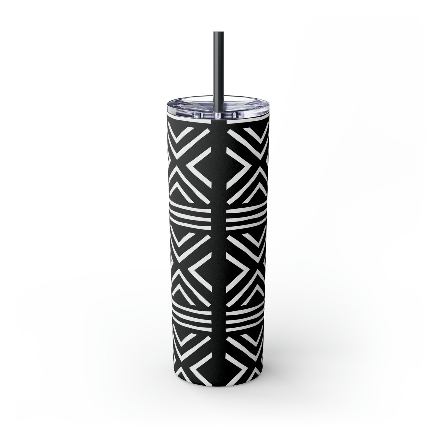 20 oz Black & White Mud Cloth Print Skinny Tumbler with Straw