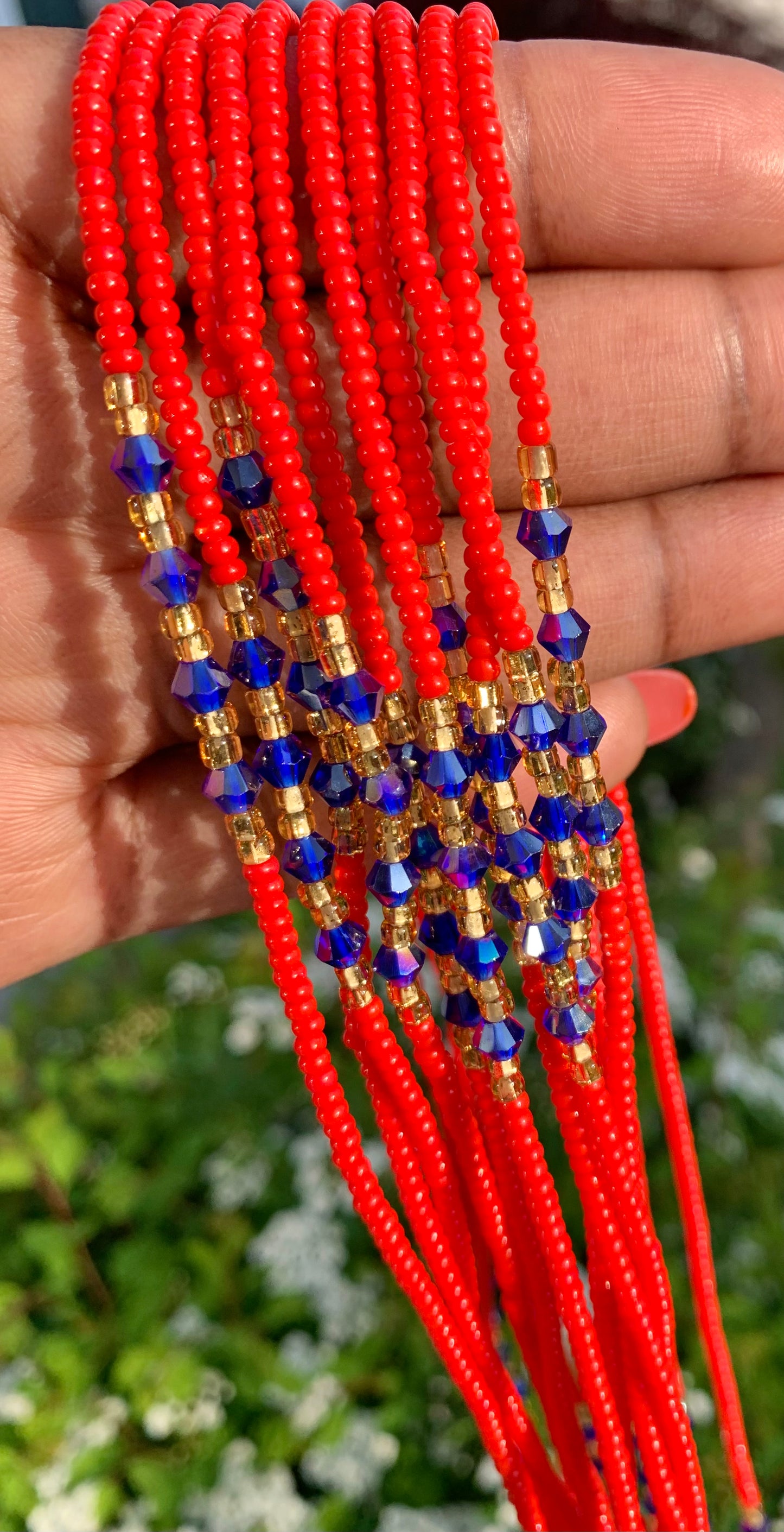 Royal Scarlet Crystal Tie On Waist Beads