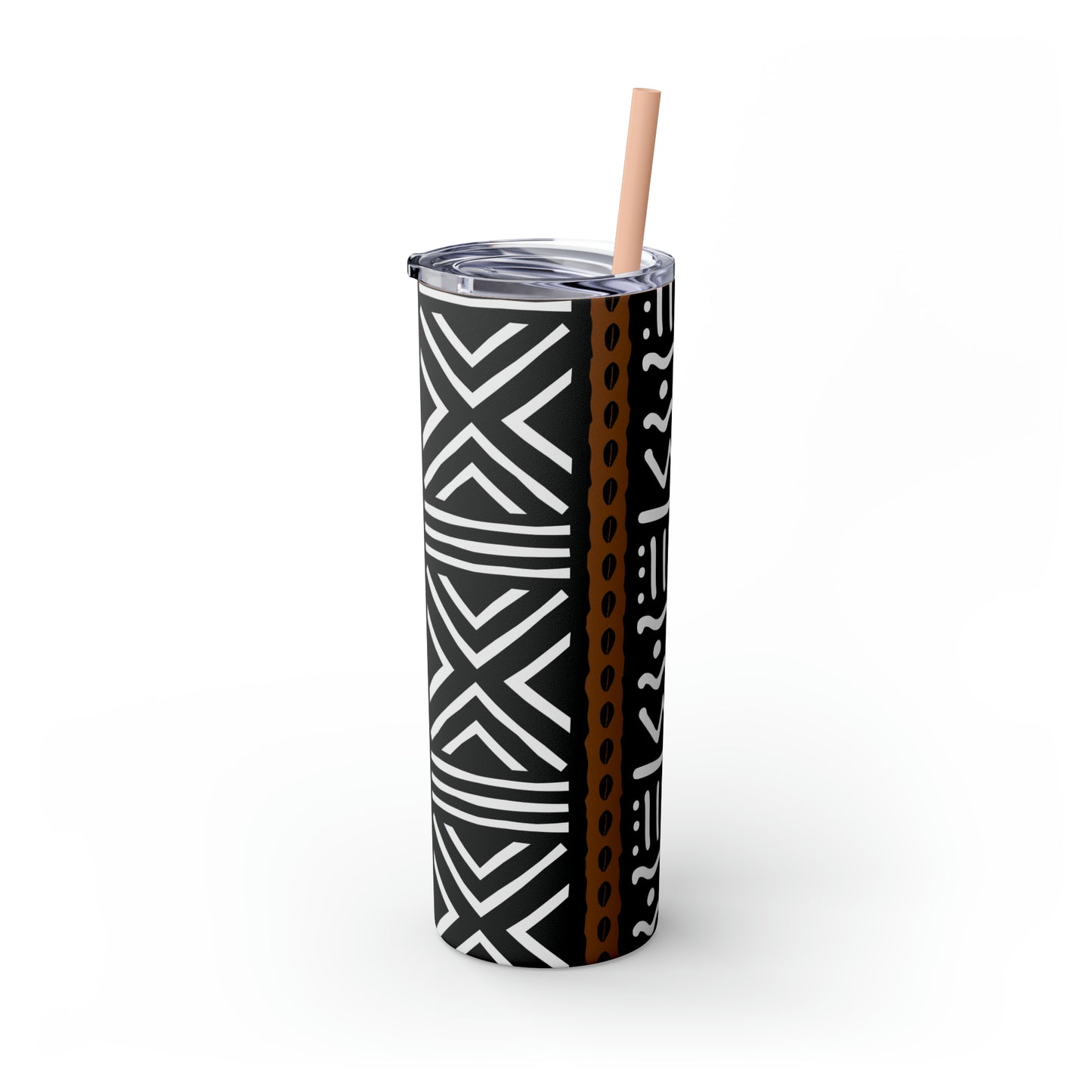 20 oz Black & White Mud Cloth Print Skinny Tumbler with Straw