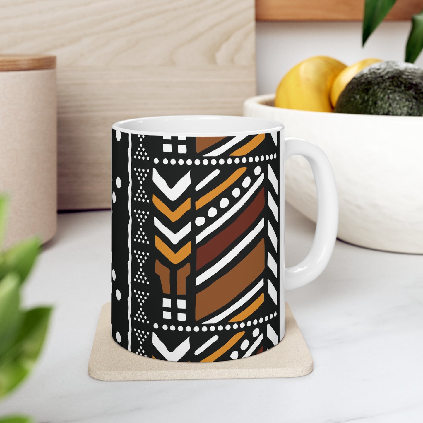 11 oz Brown Mud Cloth Print Ceramic Coffee Mug
