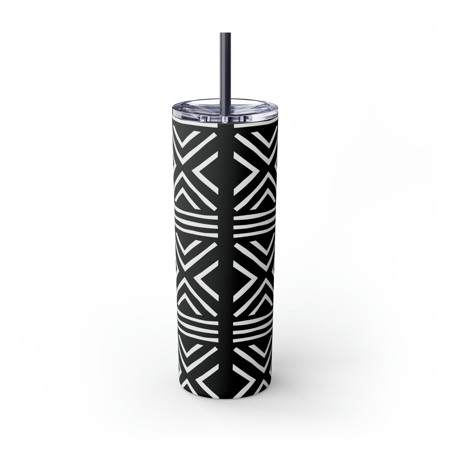 20 oz Black & White Mud Cloth Print Skinny Tumbler with Straw