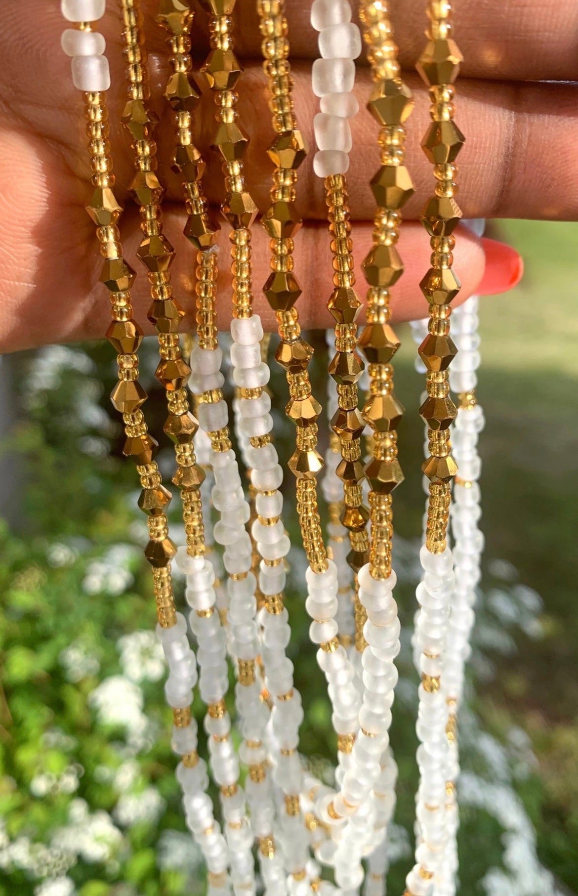 Frosted Gold Tie On Waist Beads
