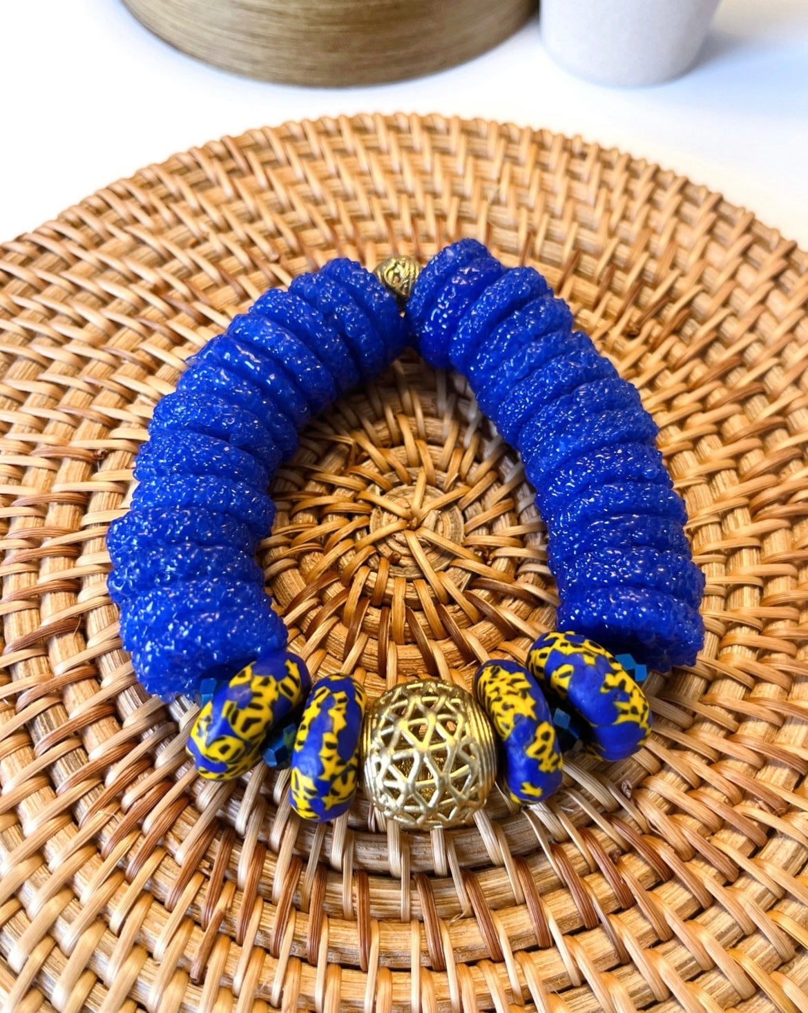 Peduase Recycled Glass Beads Brass Bracelet