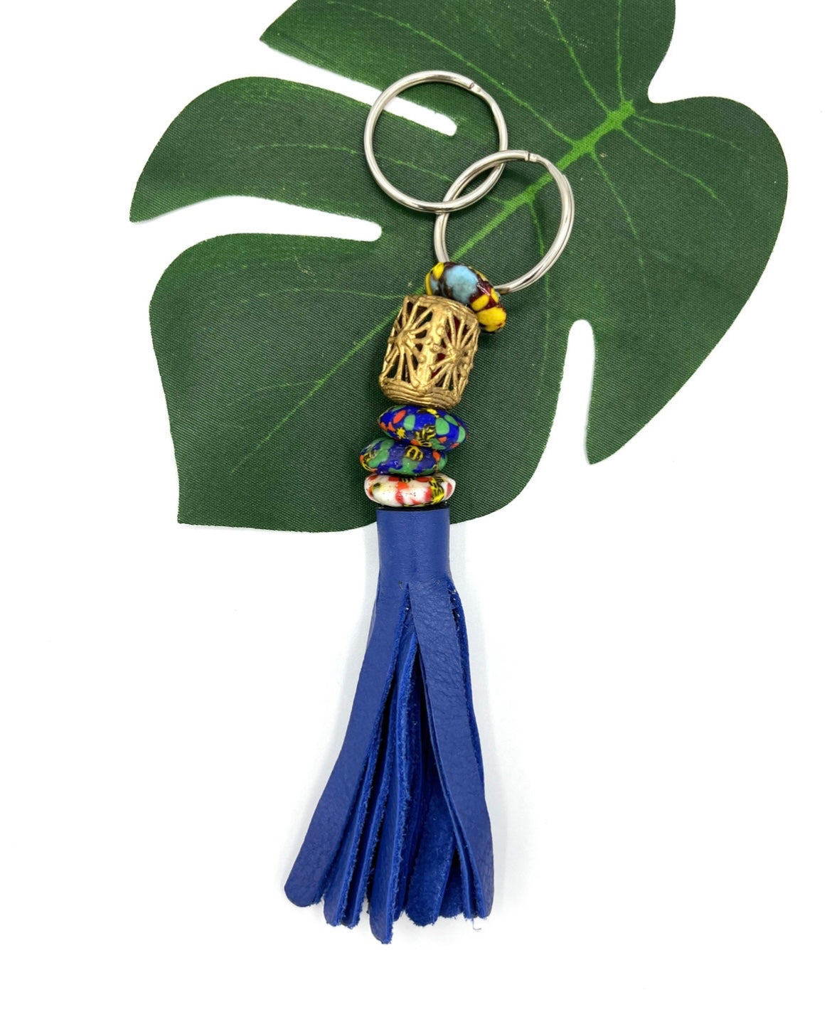 Dambai Recycled Beads Brass Leather Keychain