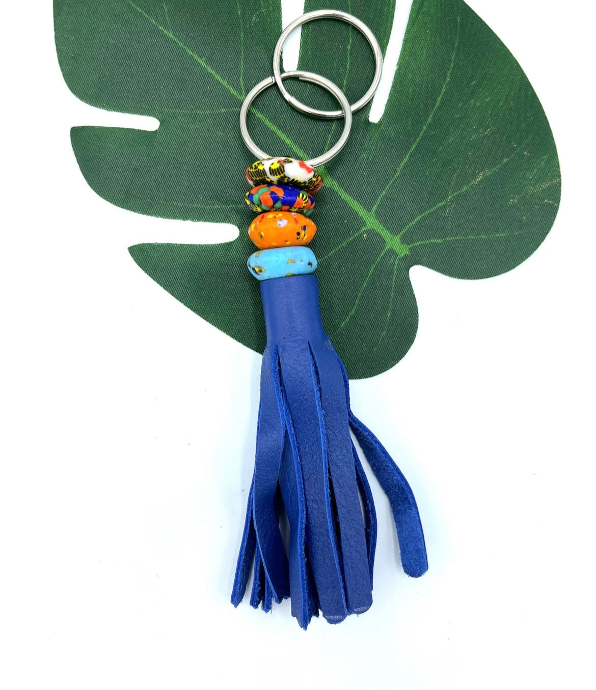 Dambai Recycled Beads Brass Leather Keychain