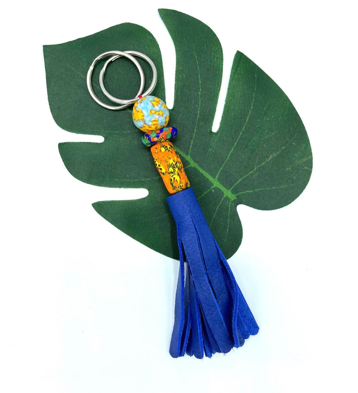 Dambai Recycled Beads Brass Leather Keychain