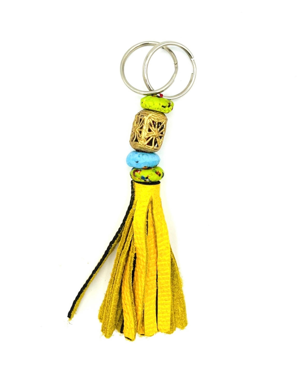 Akoma Recycled Beads Brass Leather Keychain