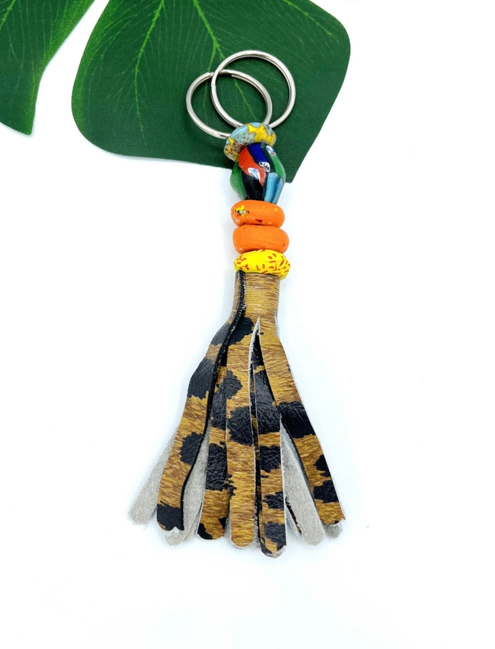 Elubo Recycled Beads Brass Leather Keychain