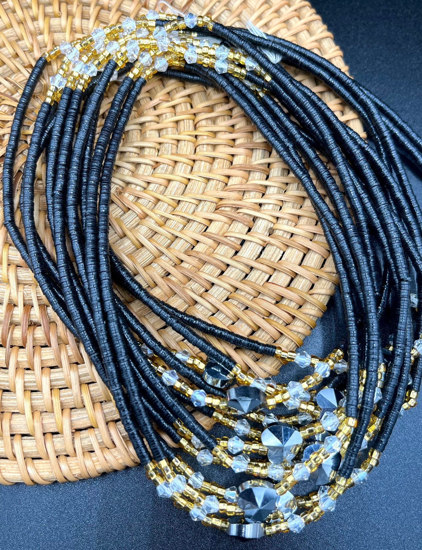 Intense Black Tie On Waist Beads