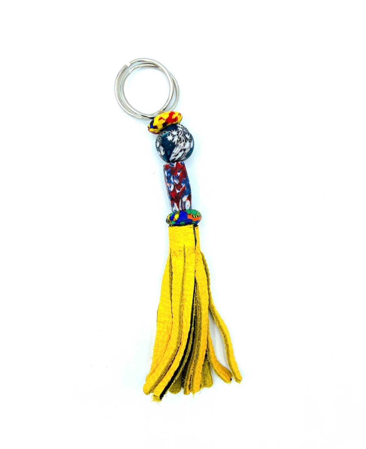 Akoma Recycled Beads Brass Leather Keychain