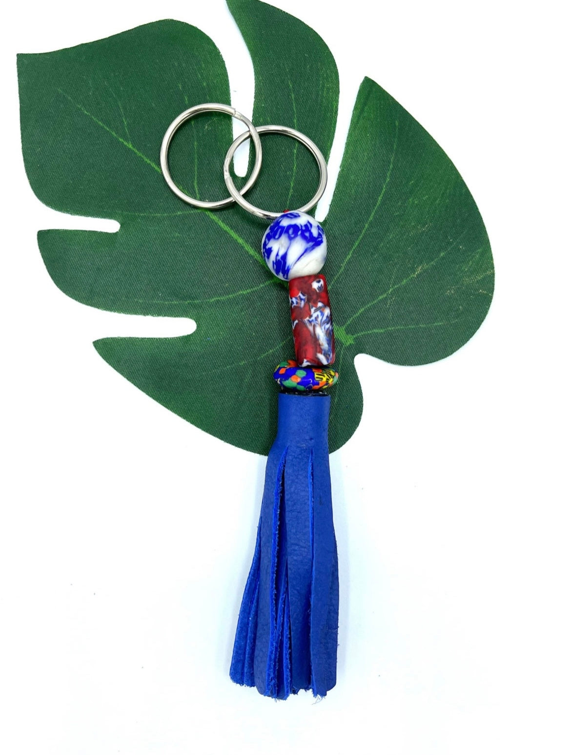 Dambai Recycled Beads Brass Leather Keychain