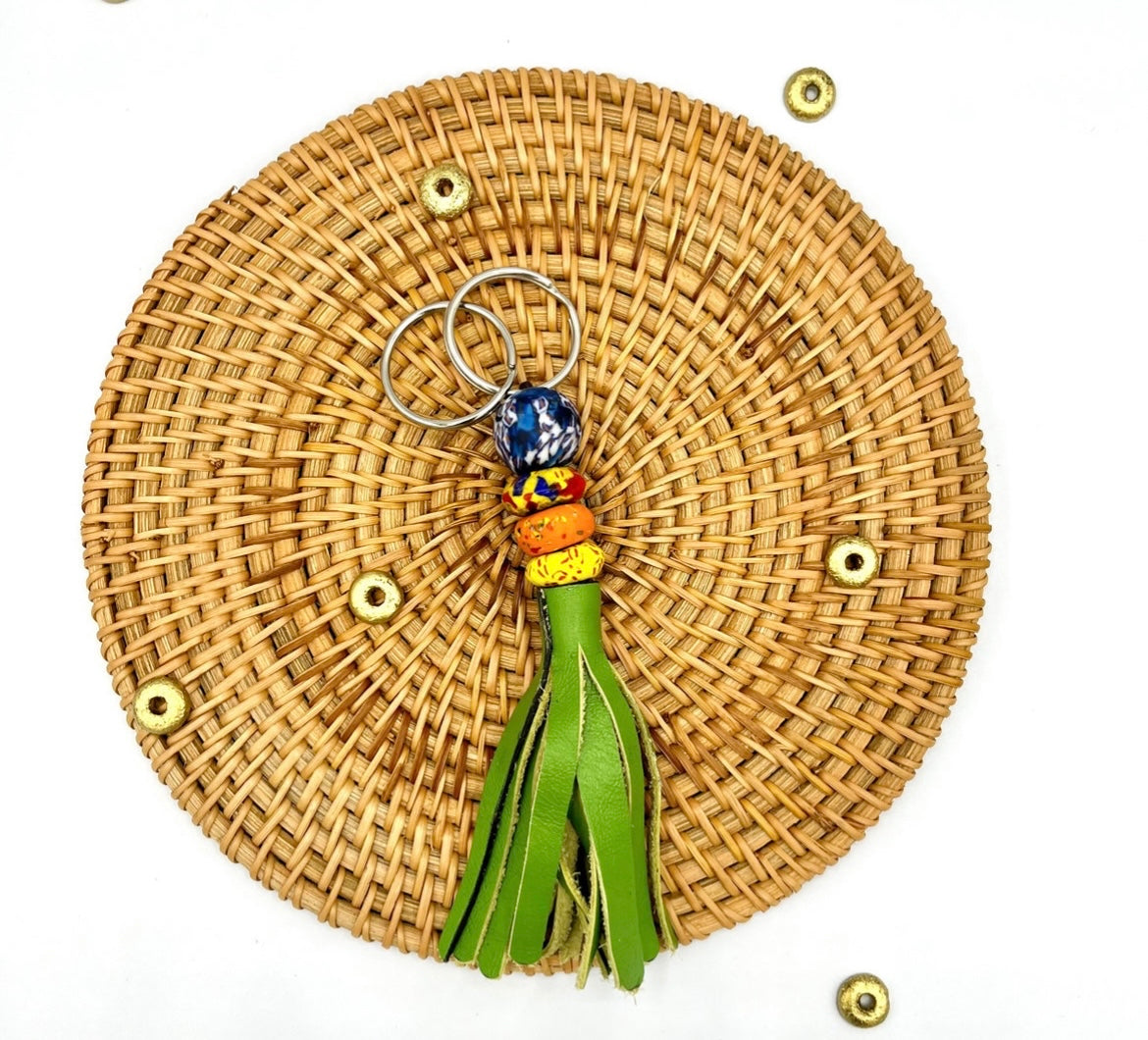 Jirapa Recycled Beads Brass Leather Keychain