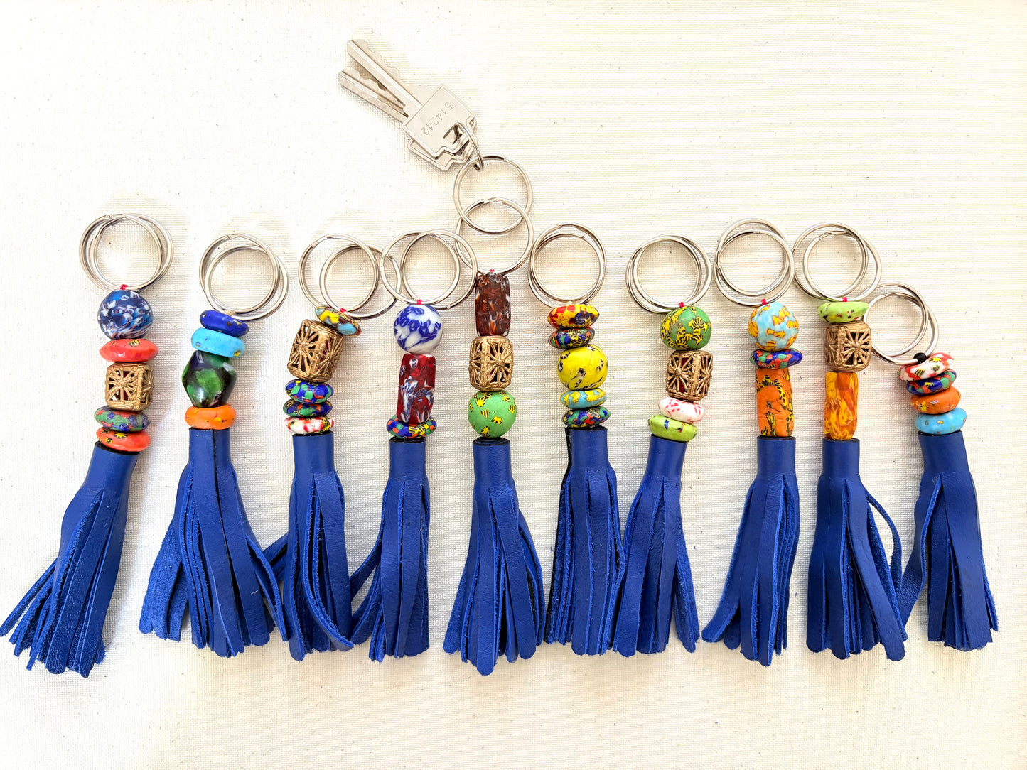 Recycled Ashanti Krobo Brass Beads Leather Keyring
