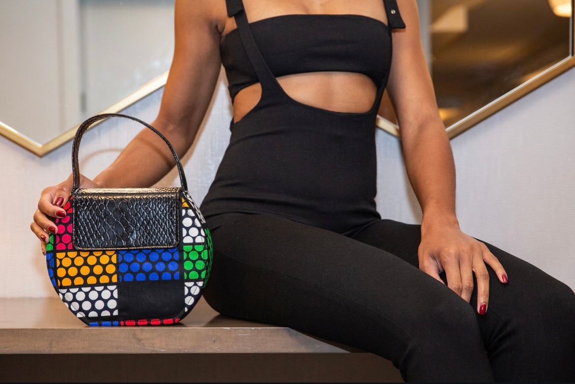 Amira Rubix African Print Faux Leather Bag