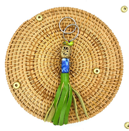 Jirapa Recycled Beads Brass Leather Keychain