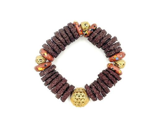 Asase Recycled Glass Beads Brass Bracelet