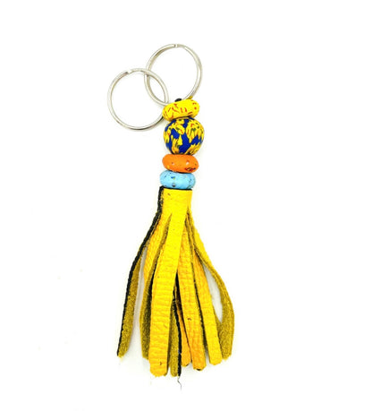 Akoma Recycled Beads Brass Leather Keychain