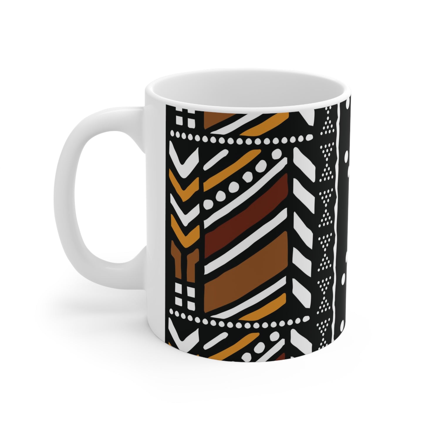 11 oz Brown Mud Cloth Print Ceramic Coffee Mug