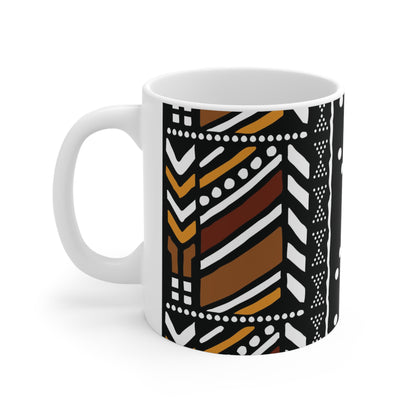 11 oz Brown Mud Cloth Print Ceramic Coffee Mug