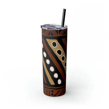 20 oz Brown & Tan Mud Cloth Print Skinny Tumbler with Straw