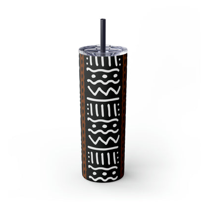 20 oz Black & White Mud Cloth Print Skinny Tumbler with Straw