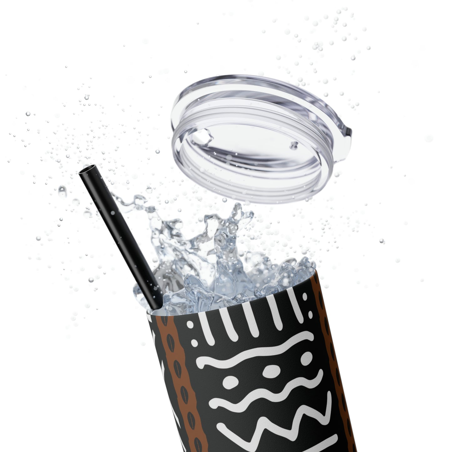 20 oz Black & White Mud Cloth Print Skinny Tumbler with Straw