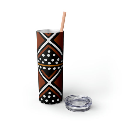 20 oz Brown & Black Mud cloth Print Skinny Tumbler with Straw