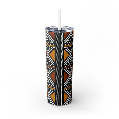 20 oz Brown & Black Mud cloth Print Skinny Tumbler with Straw
