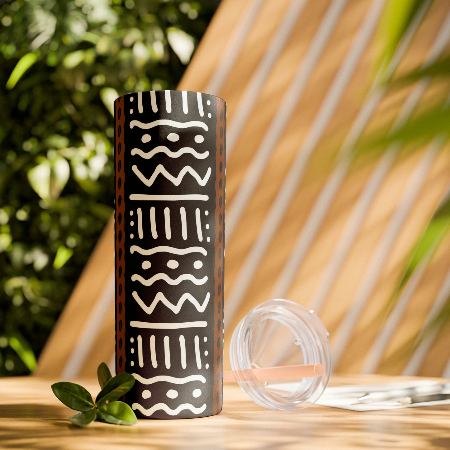 20 oz Black & White Mud Cloth Print Skinny Tumbler with Straw