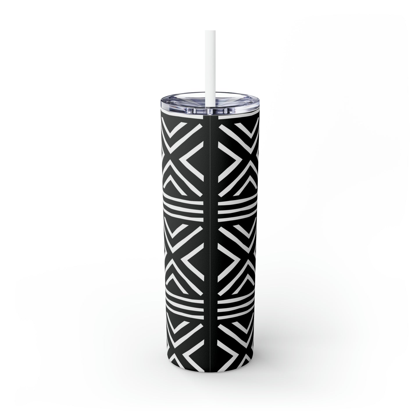 20 oz Black & White Mud Cloth Print Skinny Tumbler with Straw