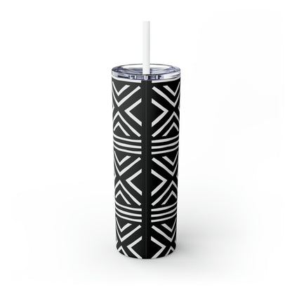 20 oz Black & White Mud Cloth Print Skinny Tumbler with Straw