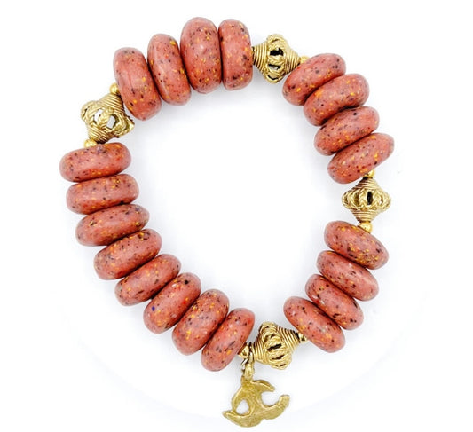 Kenyase Recycled Glass Beads Brass Bracelet