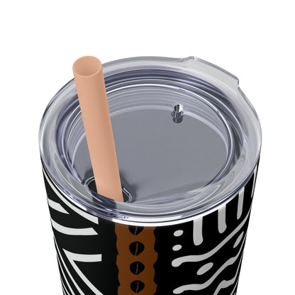 20 oz Black & White Mud Cloth Print Skinny Tumbler with Straw