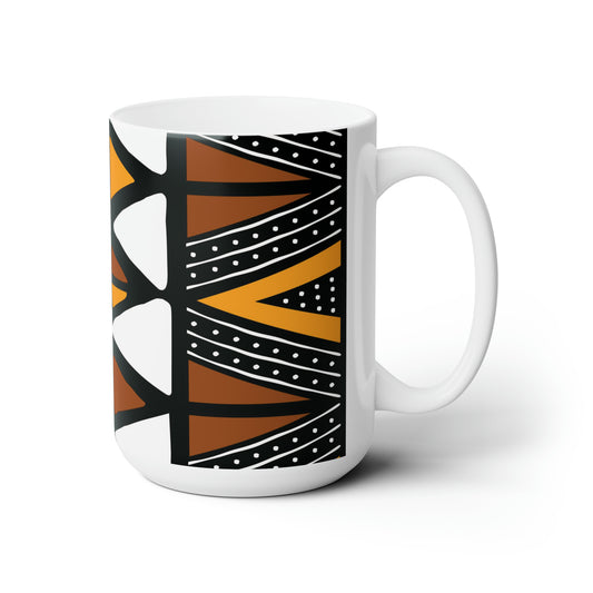 15oz Brown & Tan Mud Cloth Print Ceramic Coffee Mug