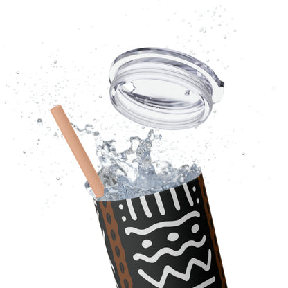 20 oz Black & White Mud Cloth Print Skinny Tumbler with Straw