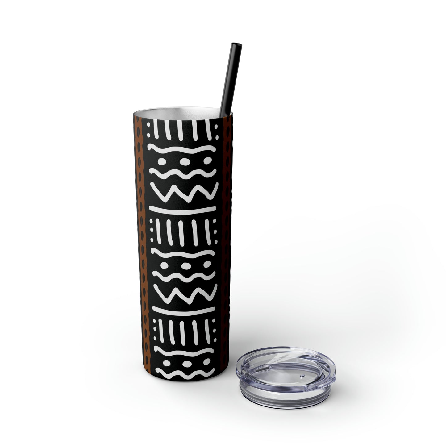 20 oz Black & White Mud Cloth Print Skinny Tumbler with Straw