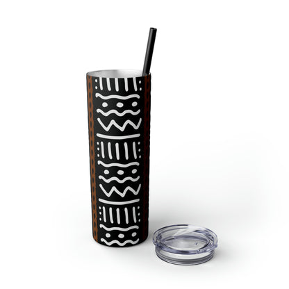 20 oz Black & White Mud Cloth Print Skinny Tumbler with Straw
