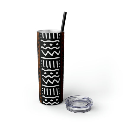 20 oz Black & White Mud Cloth Print Skinny Tumbler with Straw