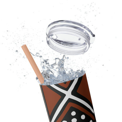 20 oz Brown & Black Mud cloth Print Skinny Tumbler with Straw