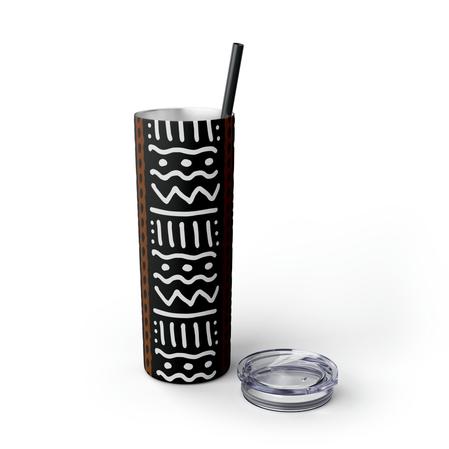 20 oz Black & White Mud Cloth Print Skinny Tumbler with Straw
