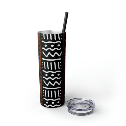 20 oz Black & White Mud Cloth Print Skinny Tumbler with Straw