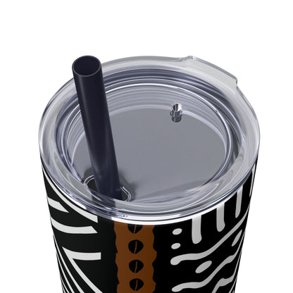 20 oz Black & White Mud Cloth Print Skinny Tumbler with Straw