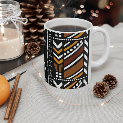 11 oz Brown Mud Cloth Print Ceramic Coffee Mug